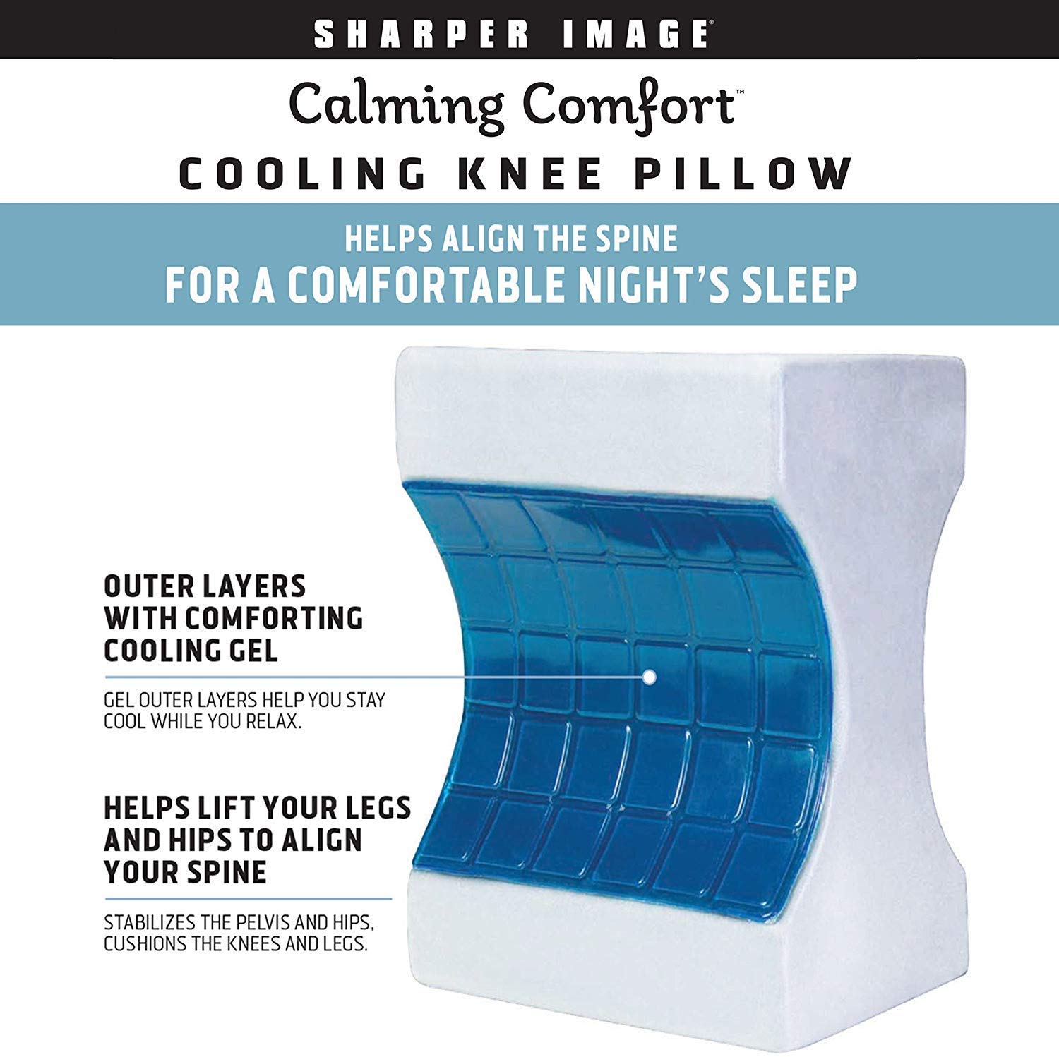 Calming Comfort Cooling Knee Pillow by Sharper Image- Charcoal